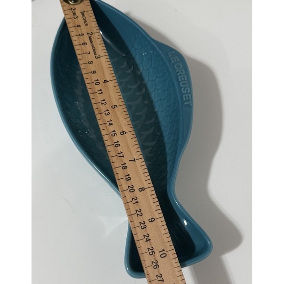 Le Creuset Caribbean Blue Small Fish Dish - Discontinued Color - Stoneware - VTG - Picture 12 of 13